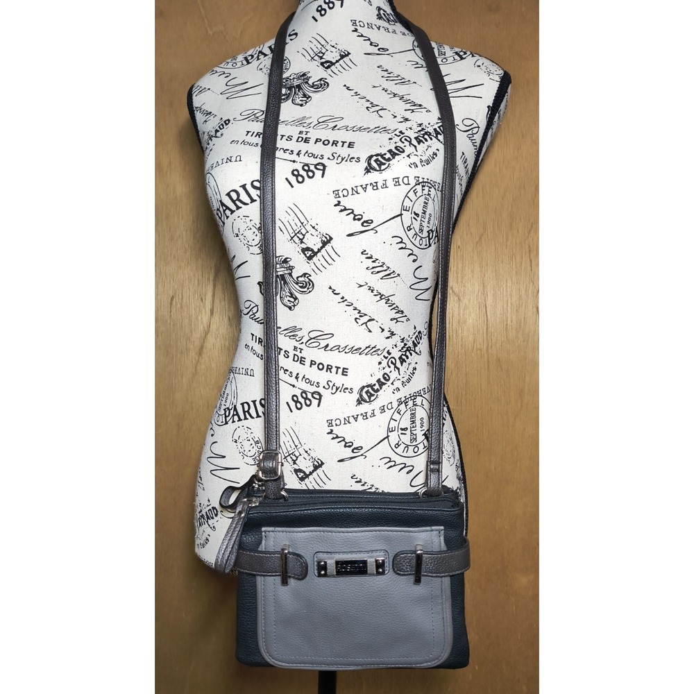 Rosetti Faux Leather Black Gray Crossbody Shoulder Purse Bag Zip Close Adj Strap